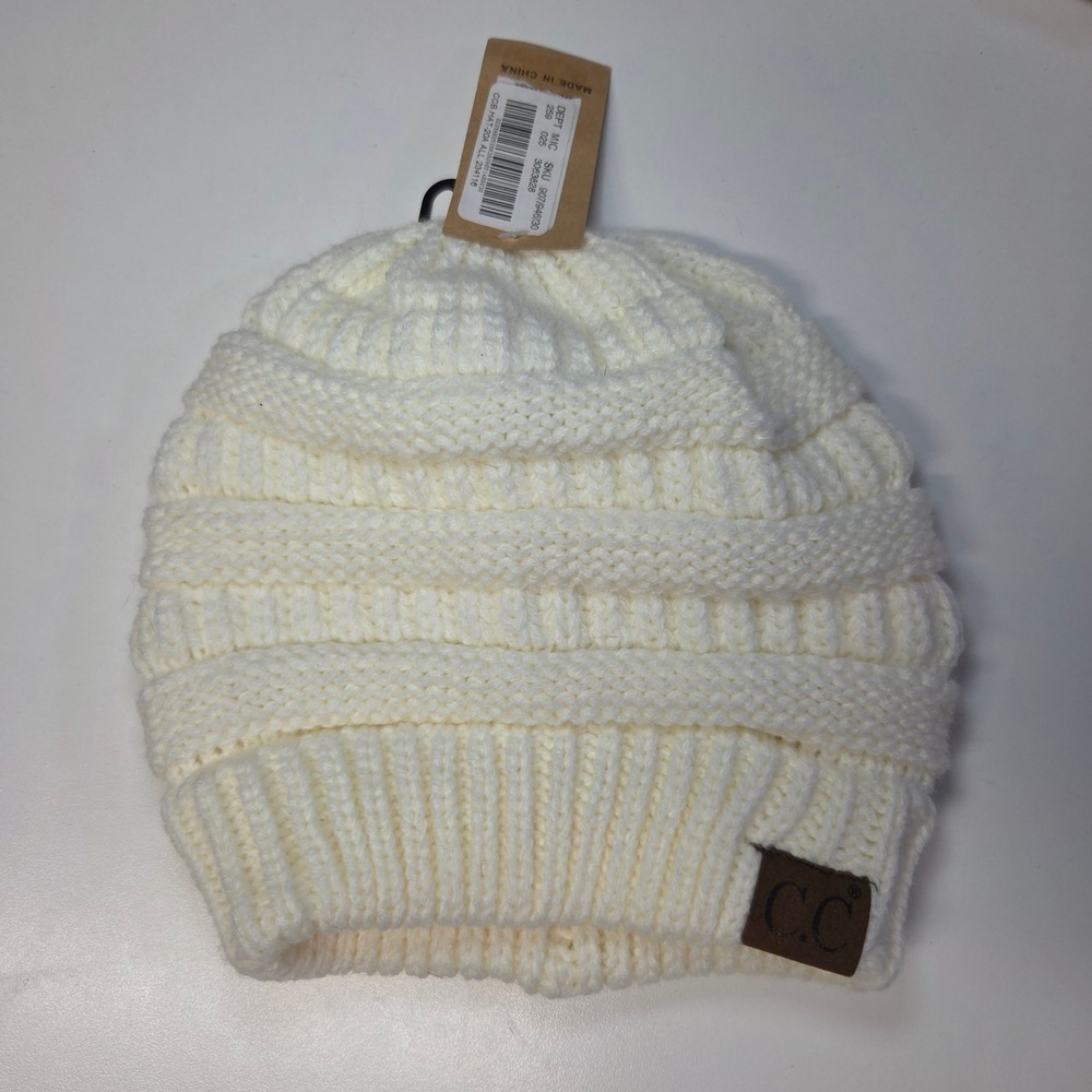 CC Hat‎ Cream Beanie CCB HAT 20A Cable Knit Winter Slouchy Ribbed Ivory New